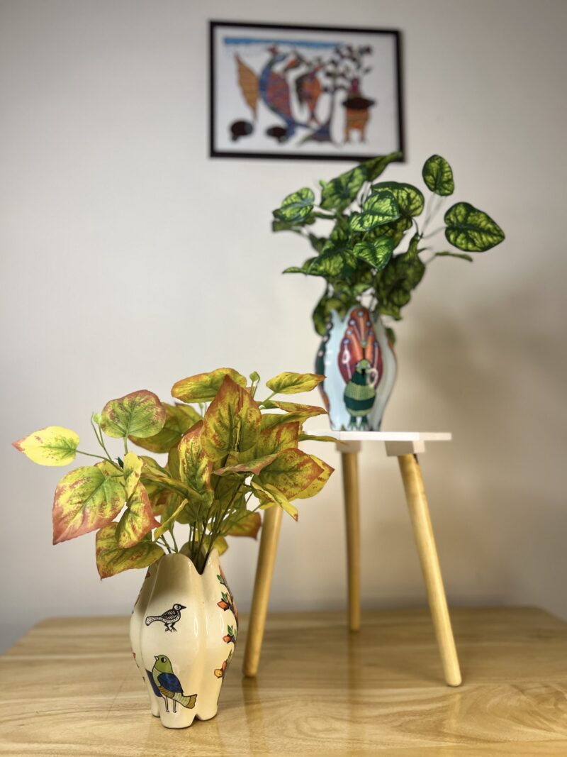Hand-Painted Gond Art Sculptural Vase - Tree of Life Motif