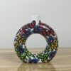 Hand-Painted Gond Art Circular Donut Vase - Vibrant Floral Tapestry