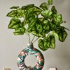 Hand-Painted Gond Art Circular Donut Vase - Autumn Leaf Motif